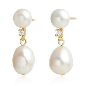 Women's Handmade Freshwater Cultured Baroque Pearl Dangling Drop White Earring